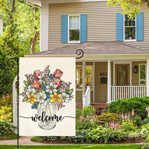 AVOIN colorlife Spring Floral Vase Garden Flag 12x18 Inch Double Sided Outside, Welcome Yard Outdoor Flag