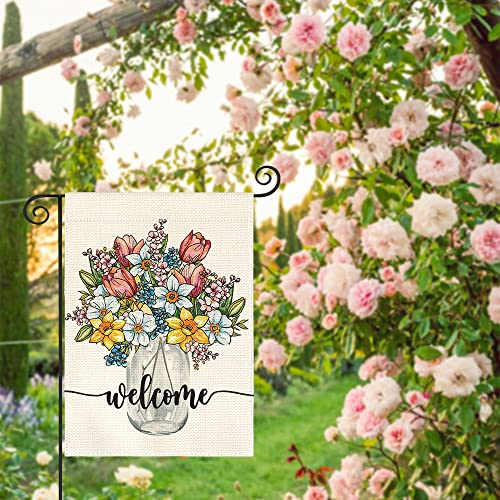 AVOIN colorlife Spring Floral Vase Garden Flag 12x18 Inch Double Sided Outside, Welcome Yard Outdoor Flag