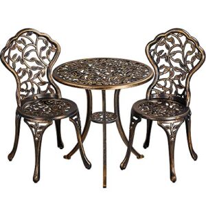 topeakmart 3 piece bistro set, garden round table w/chairs set of 2, antique outdoor patio furniture weather resistant, rose design