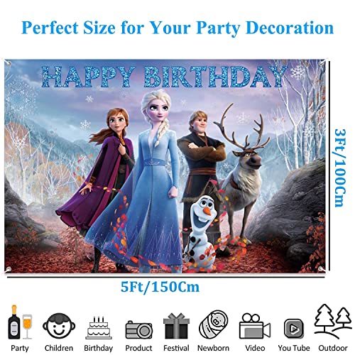 YanXi Frozen Backdrop Birthday Banner for Girl Frozen Birthday Party Decoration Princess Party Supplies Baby Shower Background