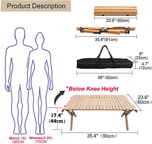 THRONKENGER Wood Camping Table Portable Picnic Table Foldable Outdoor Table for Picnic, Camping, Travel, Beach, Mountain, Patio, Garden BBQ