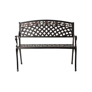 patio sense 63285 scarlet cast aluminum patio bench heavy duty rust free metal construction lightweight easy assembly for front porch backyard lawn garden pool deck – antique bronze finish