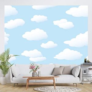 7×5ft White Clouds Blue Sky Photo Backdrop Cartoon Kids Theme Party Banner Children Newborn Baby Shower Boys Girls Birthday Photography Background Natural Scenery Portrait Shooting Photo Props