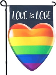 love is love rainbow pride garden flag, yeahome rainbow heart shaped lgbtq pride flag, vertical double sided polyester 12.5×18 inch gay pride decor, outdoor decorations for for patio, garden