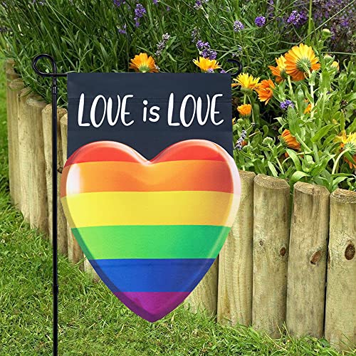 Love is Love Rainbow Pride Garden Flag, YEAHOME Rainbow Heart Shaped LGBTQ Pride Flag, Vertical Double Sided Polyester 12.5x18 inch Gay Pride Decor, Outdoor Decorations for for Patio, Garden