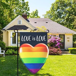 Love is Love Rainbow Pride Garden Flag, YEAHOME Rainbow Heart Shaped LGBTQ Pride Flag, Vertical Double Sided Polyester 12.5x18 inch Gay Pride Decor, Outdoor Decorations for for Patio, Garden