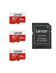 lexar 32gb micro sd card 3 pack, microsdhc uhs-i flash memory card with adapter – up to 100mb/s, u1, class10, v10, a1, high speed tf card (3 microsd cards + 1 adapter)