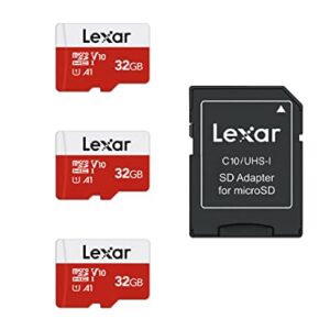 Lexar 32GB Micro SD Card 3 Pack, microSDHC UHS-I Flash Memory Card with Adapter - Up to 100MB/s, U1, Class10, V10, A1, High Speed TF Card (3 microSD Cards + 1 Adapter)