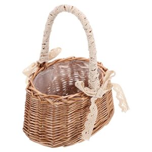 wicker rattan flower basket willow handwoven basket with handle and plastic insert easter eggs candy basket flower girl baskets for home garden decor style 1