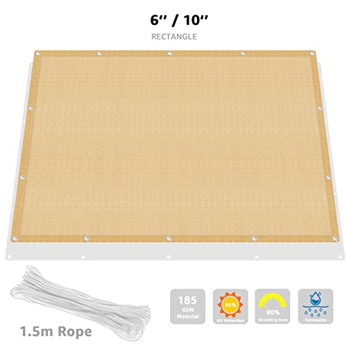 Sun Shades Outdoor Shade Sails Water Permeable & 95% Rectangle UV Block Shade Sail Patio Shades for Outside Shade Cloth for Gardens Back Yard Backyard ​Patio (6.5ft x 10ft, Beige)