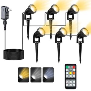 Outdoor Uplights, 12V LED Garden Spot Lights, IP66 Waterproof Landscape Lighting Outside Spotlights Warm White Cool White Timer Auto ON/Off Spiked Stand Yard Lawn House Tree Pathway Lamp, 6 in Set