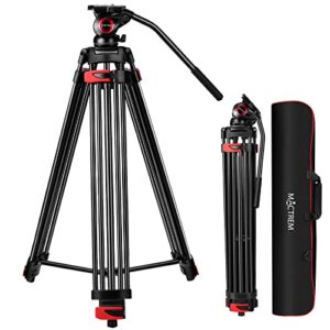 80″ /203cm video tripod heavy duty tripod with 360° fluid head,mactrem aluminum tall tripods professional compatible with canon nikon sony dslr camera camcorder telescope bnoculars (load 33lb)