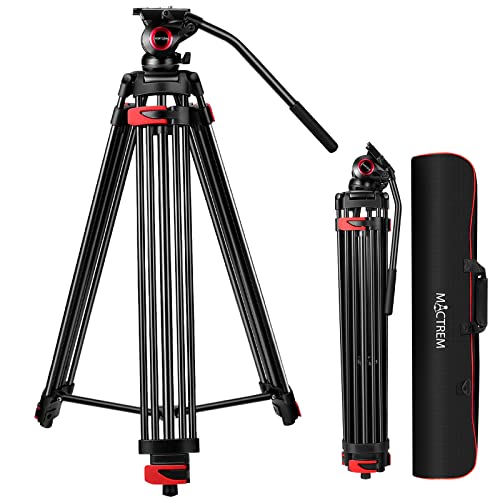 80" /203cm Video Tripod Heavy Duty Tripod with 360° Fluid Head,Mactrem Aluminum Tall Tripods Professional Compatible with Canon Nikon Sony DSLR Camera Camcorder Telescope Bnoculars (Load 33Lb)