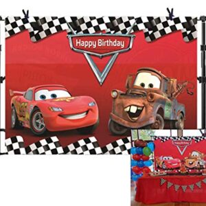 Botong 5x3ft Cars Backdrop Movie Birthday Party Supplies Backdrops Car Racing Story Black White Grid Red Photo Backgrounds for Photography Birthday Party Banner