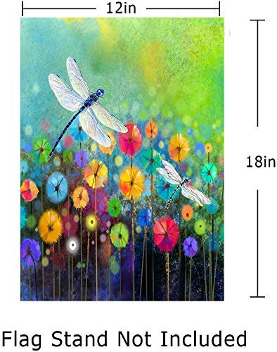 Flowers Garden Flag Dragonfly House Flag Spring Welcome Garden Flags 12 x 18 Double Sided Floral Flags for Patio Lawn Home Outdoor Decor
