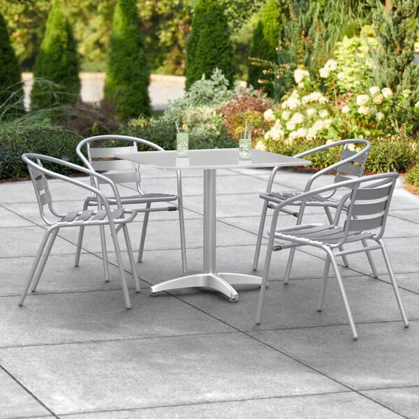 Patio Furniture Set, Aluminum Dining Set with 4 Aluminum Outdoor Arm Chairs, Furniture Set with Chrome Powder-Coated, Dining Table with Chairs, Round Outdoor Patio Furniture