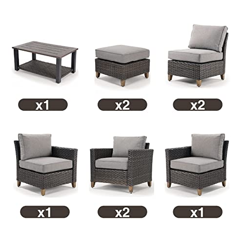 Grand patio Sofa Sets 9 Pieces Conversation Set with Coffe Table, PE Rattan Wicker Patio Furniture Sectional Sofa with Thick Cushions for Yard Garden Porch (Set for 8 Coffeetable, 9 PCS)