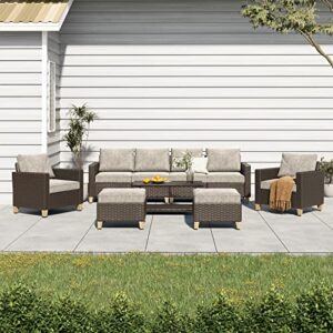 Grand patio Sofa Sets 9 Pieces Conversation Set with Coffe Table, PE Rattan Wicker Patio Furniture Sectional Sofa with Thick Cushions for Yard Garden Porch (Set for 8 Coffeetable, 9 PCS)