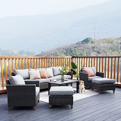 Grand patio Sofa Sets 9 Pieces Conversation Set with Coffe Table, PE Rattan Wicker Patio Furniture Sectional Sofa with Thick Cushions for Yard Garden Porch (Set for 8 Coffeetable, 9 PCS)