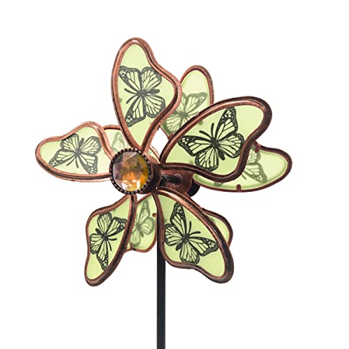 J-Fly Butterfly Wind Spinner Garden Pinwheels Butterfly Garden Decorations Outdoor Metal Double-Side Windmill Kinetic Wind Sculpture Garden Yard Patio Lawn Outside Decorative Garden Stake Green…