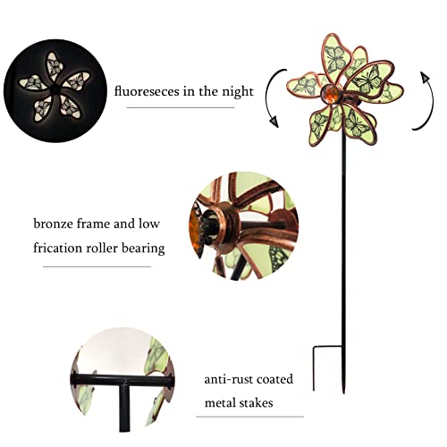 J-Fly Butterfly Wind Spinner Garden Pinwheels Butterfly Garden Decorations Outdoor Metal Double-Side Windmill Kinetic Wind Sculpture Garden Yard Patio Lawn Outside Decorative Garden Stake Green…