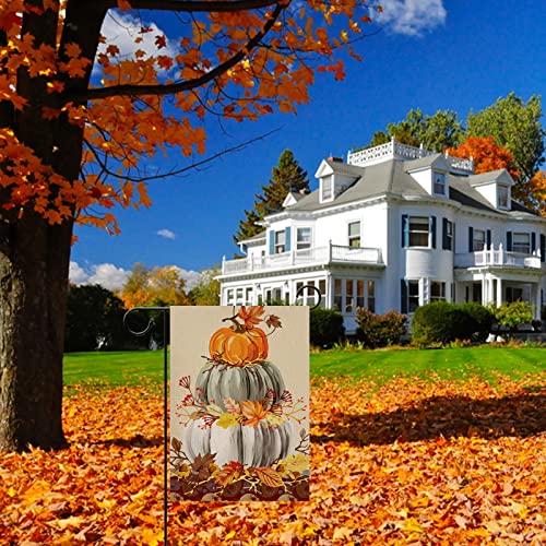 Covido Happy Fall Garden Flag Home Decorative Pumpkin Patch Maple Leaves House Yard Outside Small Flag, Welcome Autumn Outdoor Harvest Decoration Farmhouse Thanksgiving Decor Flag Double Sided 12 x 18