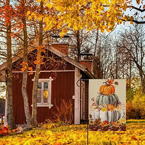 Covido Happy Fall Garden Flag Home Decorative Pumpkin Patch Maple Leaves House Yard Outside Small Flag, Welcome Autumn Outdoor Harvest Decoration Farmhouse Thanksgiving Decor Flag Double Sided 12 x 18