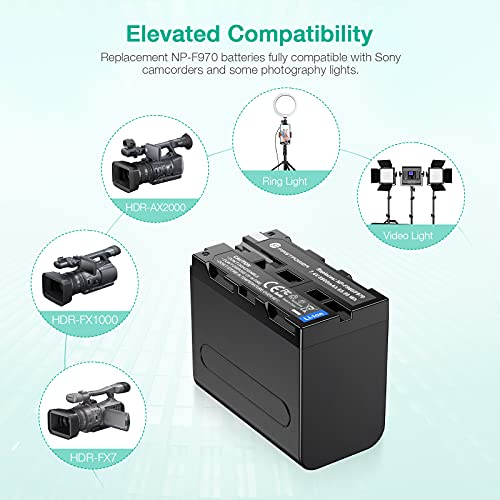 FirstPower 4 Pack NP-F970 Batteries and 4-Channel Charger Compatible with Sony NP F970, F960, F950, F930, F770, F750, F570, F550, F530, F330 and Sony Handycams, Field Monitor, Video Light