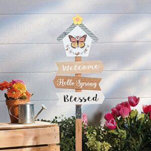 DECSPAS Spring Decorations for Home, 34" H Decorative Garden Stakes White House Butterfly Flowers Ornaments Summer Outdoor Porch Decor, Welcome Hello Spring Blessed Sign Spring Home Decor for Outside