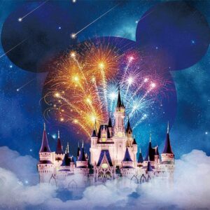 Dream Castle Photography Background 7x5ft Mickey Fairy Tale Blue Night Firework Photo Backdrops for Kids Birthday Party Newborn Baby Shower Cake Table Banner