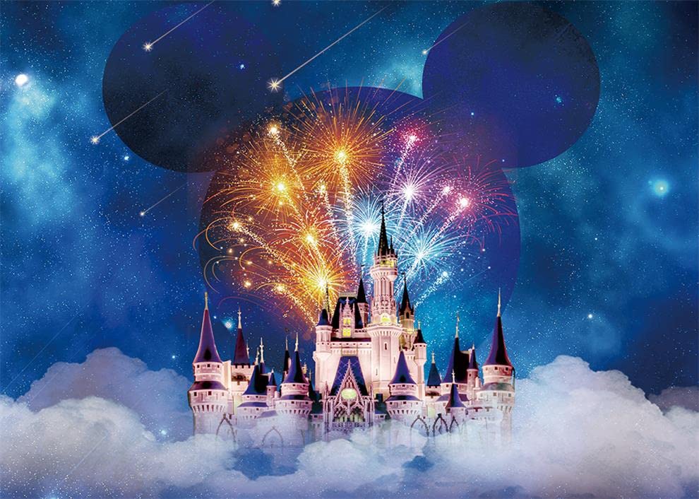 Dream Castle Photography Background 7x5ft Mickey Fairy Tale Blue Night Firework Photo Backdrops for Kids Birthday Party Newborn Baby Shower Cake Table Banner