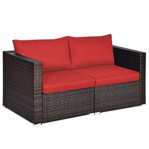 tangkula wicker loveseat 2 piece, patio furniture couch with removable cushions, rattan loveseat sofa for balcony, deck, garden and poolside