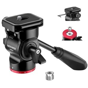 neewer tripod fluid head pan tilt head with arca type quick release plate and handle, metal panorama head with scaled base (⌀37mm) for compact video camera dslr camera, load up to 6.6lb, gm24 (red)
