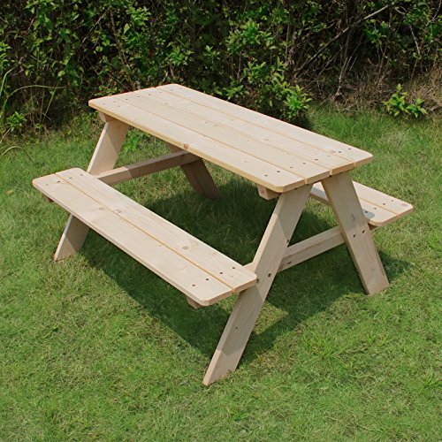 Merry Garden Kids Wooden Picnic Bench Outdoor Patio Dining Table, Natural