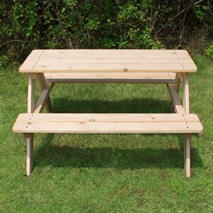 Merry Garden Kids Wooden Picnic Bench Outdoor Patio Dining Table, Natural