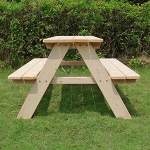 Merry Garden Kids Wooden Picnic Bench Outdoor Patio Dining Table, Natural