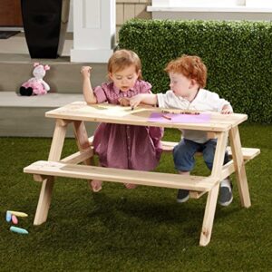 Merry Garden Kids Wooden Picnic Bench Outdoor Patio Dining Table, Natural