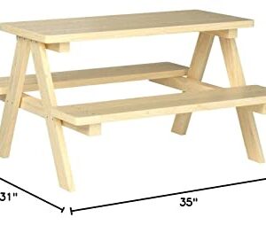 Merry Garden Kids Wooden Picnic Bench Outdoor Patio Dining Table, Natural