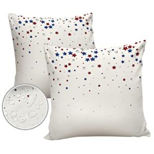 Outdoor Pillows 18x18 Waterproof Outdoor Pillow Covers, Memorial Independence Day Polyester Throw Pillow Covers Garden Cushion Decorative Case for Patio Couch Decoration Set of 2, Patriotic Star