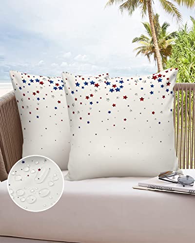 Outdoor Pillows 18x18 Waterproof Outdoor Pillow Covers, Memorial Independence Day Polyester Throw Pillow Covers Garden Cushion Decorative Case for Patio Couch Decoration Set of 2, Patriotic Star