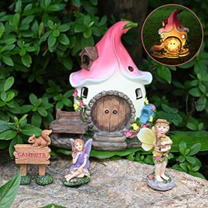 alladinbox solar fairy garden gnome accessories kit – hand painted miniature fairy house figurine set of 4 pcs, indoor & outdoor ornaments gifts for girls boys adults