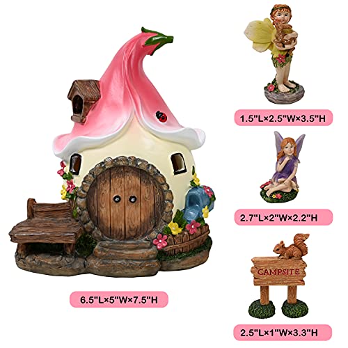 ALLADINBOX Solar Fairy Garden Gnome Accessories Kit - Hand Painted Miniature Fairy House Figurine Set of 4 pcs, Indoor & Outdoor Ornaments Gifts for Girls Boys Adults