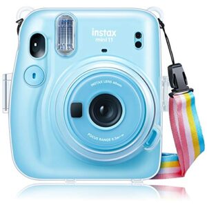fintie protective clear case for fujifilm instax mini 11 instant film camera – crystal hard shell cover with removable rainbow shoulder strap, clear