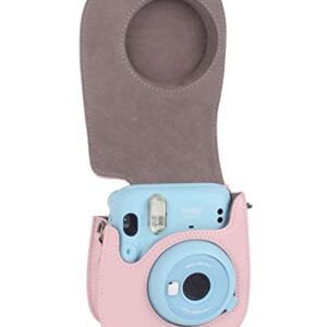 Phetium Instant Camera Case Compatible with Instax Mini 11,PU Leather Bag with Pocket and Adjustable Shoulder Strap (Blush Pink)