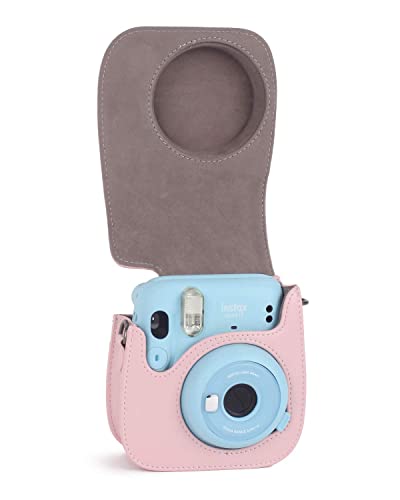 Phetium Instant Camera Case Compatible with Instax Mini 11,PU Leather Bag with Pocket and Adjustable Shoulder Strap (Blush Pink)