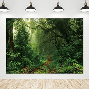 riyidecor jungle forest backdrop fabric polyester spring enchanted nature trees rainforest dreamland dirt road green photography background 7wx5h feet decoration props party photo shoot backdrop