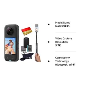 insta360 X3 - Waterproof 360 Action Camera with 1/2'' 48MP Sensors, 5.7K HDR Video, 72MP Photo, 4K Single-Lens, 60fps Me Mode, 2.29''Touchscreen, AI Editing |Bundle Includes Selfie Stick&128GB, Black