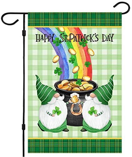 St Patrick's Day Garden Flag,Shamrock Spirit Gold Coin Hat Rainbow St Patricks Flag 12.5 x 18 Inch Clover Double-Sided Display 2 Layer Linen for Garden and Home Decorations