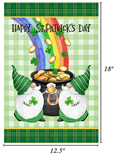 St Patrick's Day Garden Flag,Shamrock Spirit Gold Coin Hat Rainbow St Patricks Flag 12.5 x 18 Inch Clover Double-Sided Display 2 Layer Linen for Garden and Home Decorations