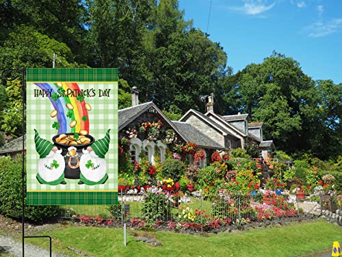 St Patrick's Day Garden Flag,Shamrock Spirit Gold Coin Hat Rainbow St Patricks Flag 12.5 x 18 Inch Clover Double-Sided Display 2 Layer Linen for Garden and Home Decorations